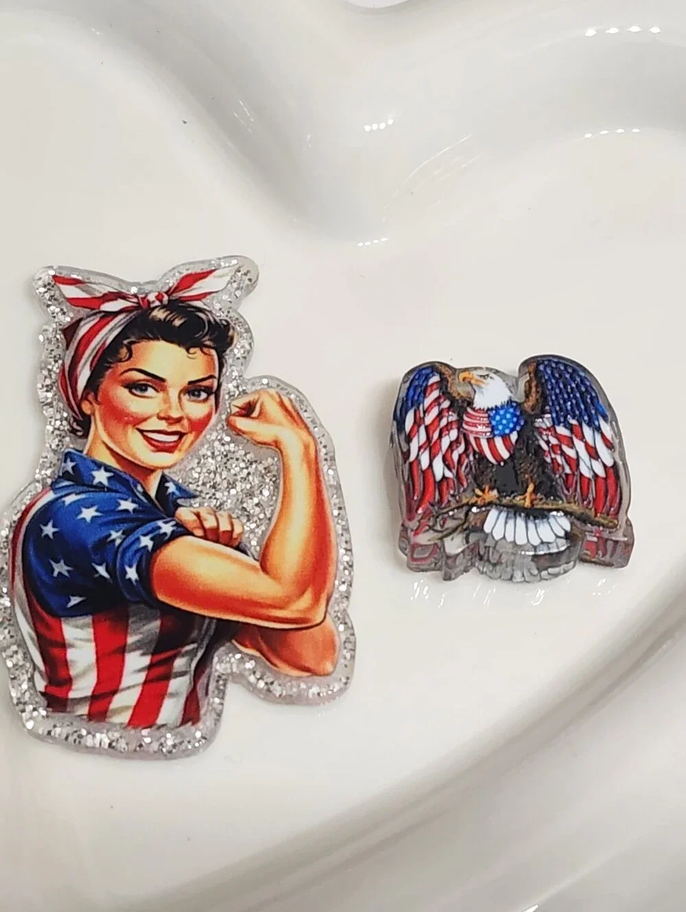 America Woman Flatback Focal Bead Eagle Badge Keychain‎ Phone Clip USA Crafts